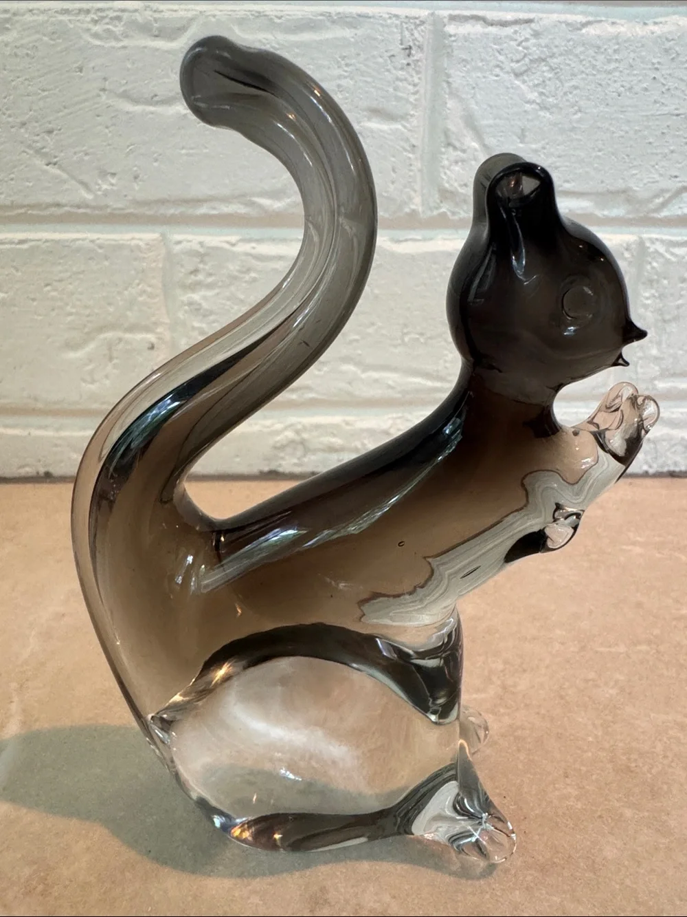 Murano Black and Clear Glass Squirrel Figurine Made In Italy 5.75” tall